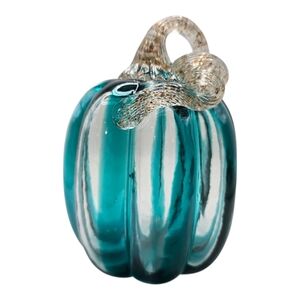 Teal Glass Pumpkin Decor About 6 Inches Tall
